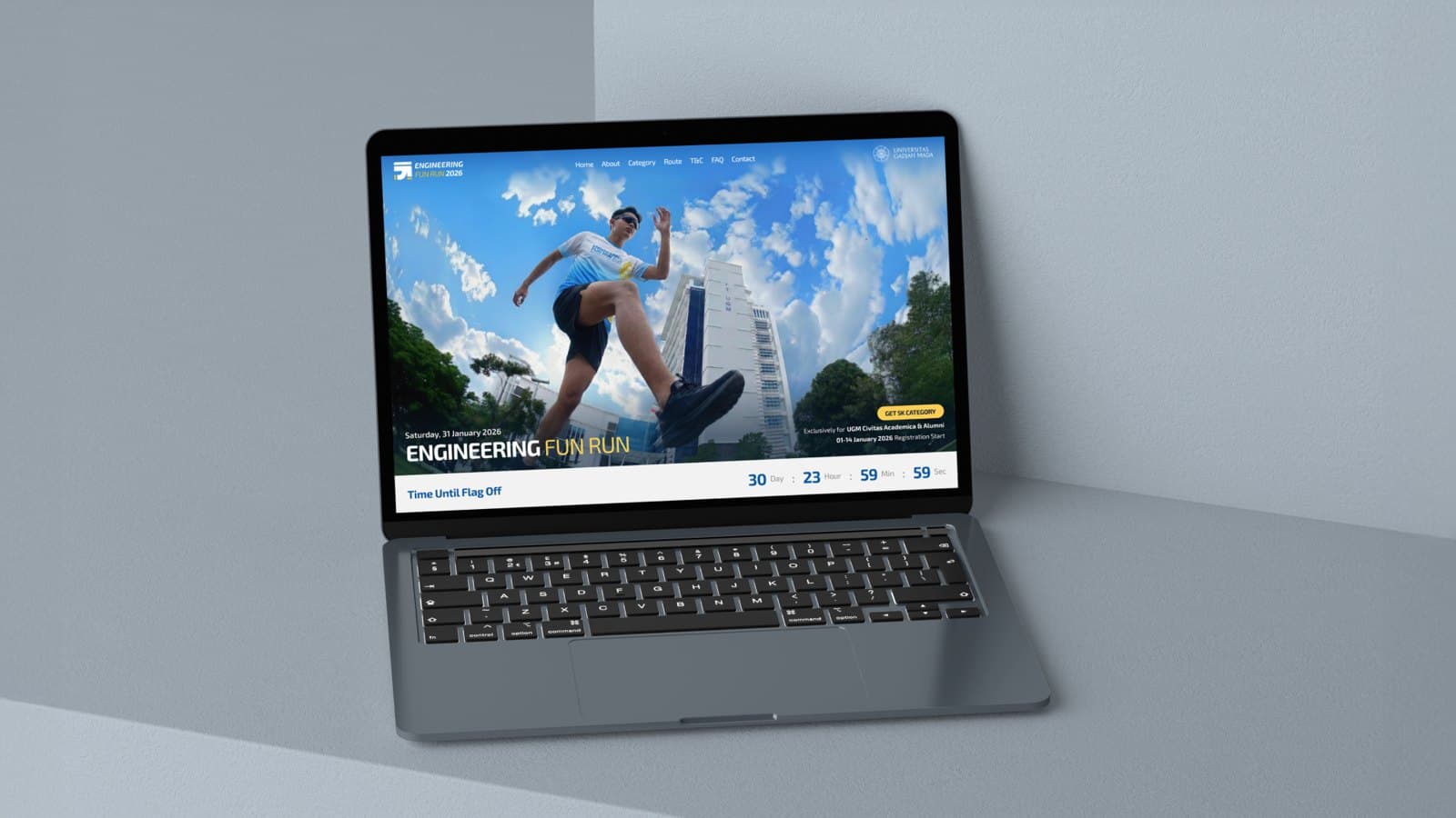 Engineering Fun Run UGM event website on a laptop — 1