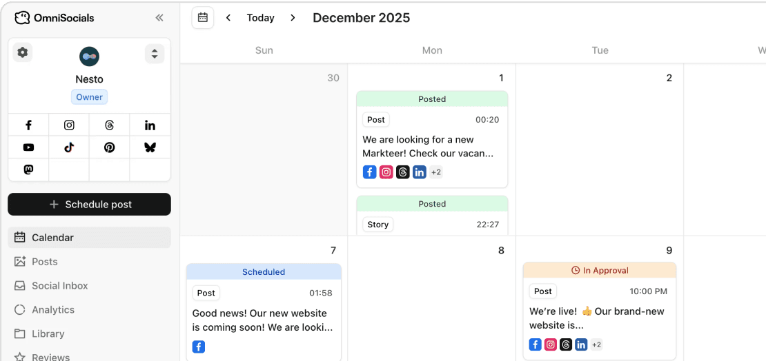 Omnisocials dashboard — 1